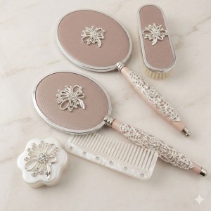 Gülüm 5li Ayna Tarak Fırça Pudralık Çeyiz Seti