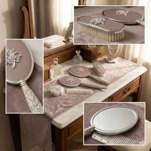 Gülüm 5li Ayna Tarak Fırça Pudralık Çeyiz Seti