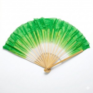 Yeşil Kumaş Bambu Yelpaze - 45 cm Katlanabilir Büyük Boy