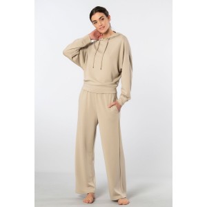 Türen Kadin Kapüsonlu Boru Paça Esofman Takimi 3608/Bej